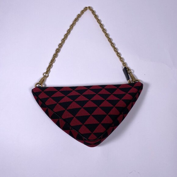 PRADA Red/Black Embroidered Triangle Jacquard Fabric Mini Bag - Picture 4 of 7